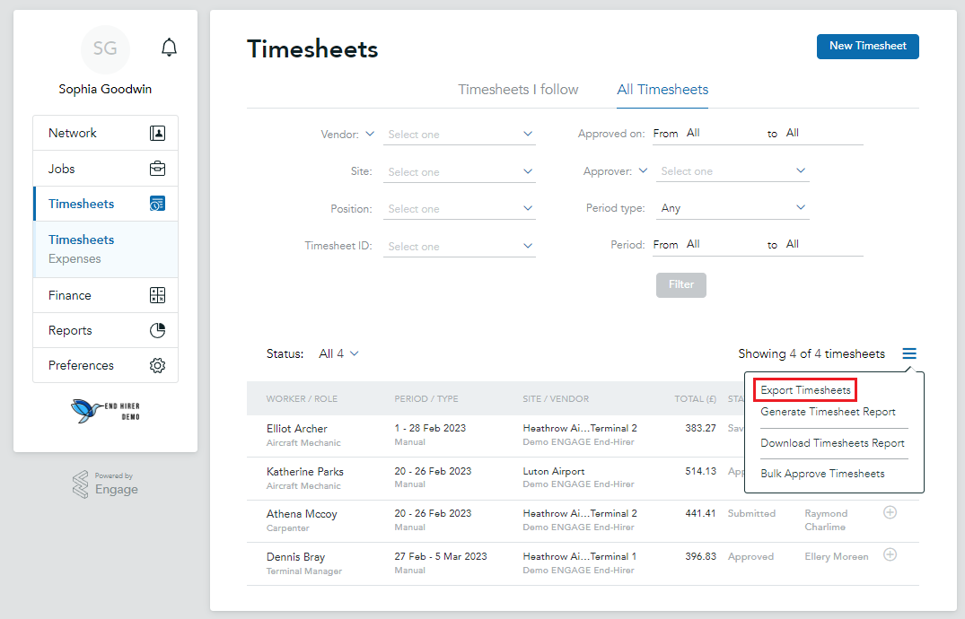 How to Export Timesheets Engage